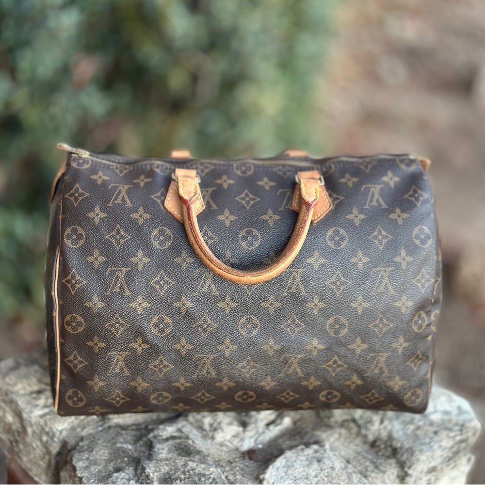 Elegant Louis Vuitton handbag with iconic monogram design.
